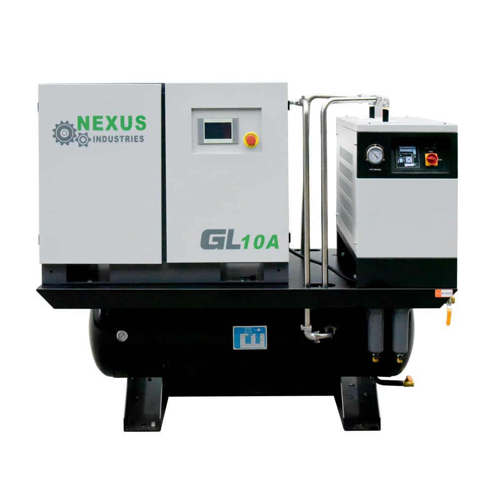 GYL-10A-230 34CFM 10HP Industrial Rotary Screw Air Compressor, 62 Gal Tank, Dryer, 230V