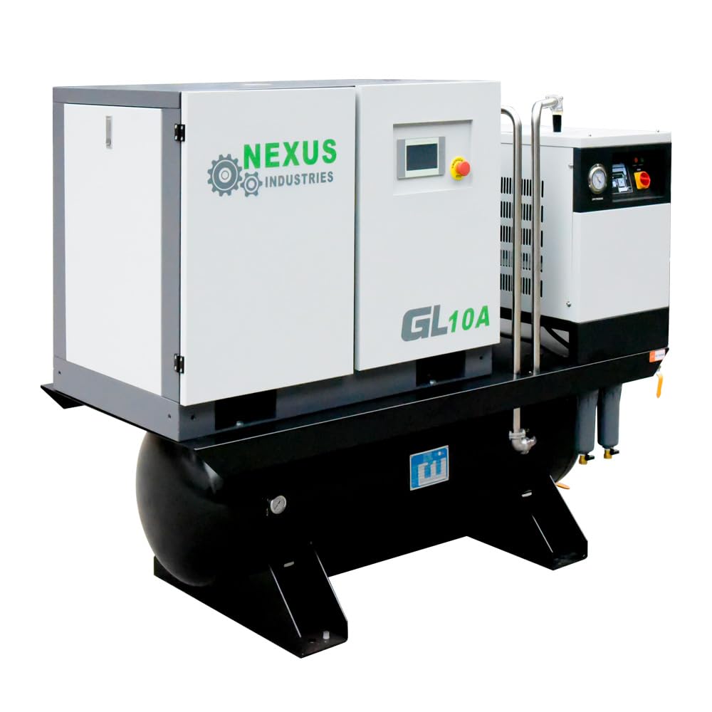 GYL-10A-230 34CFM 10HP Industrial Rotary Screw Air Compressor, 62 Gal Tank, Dryer, 230V