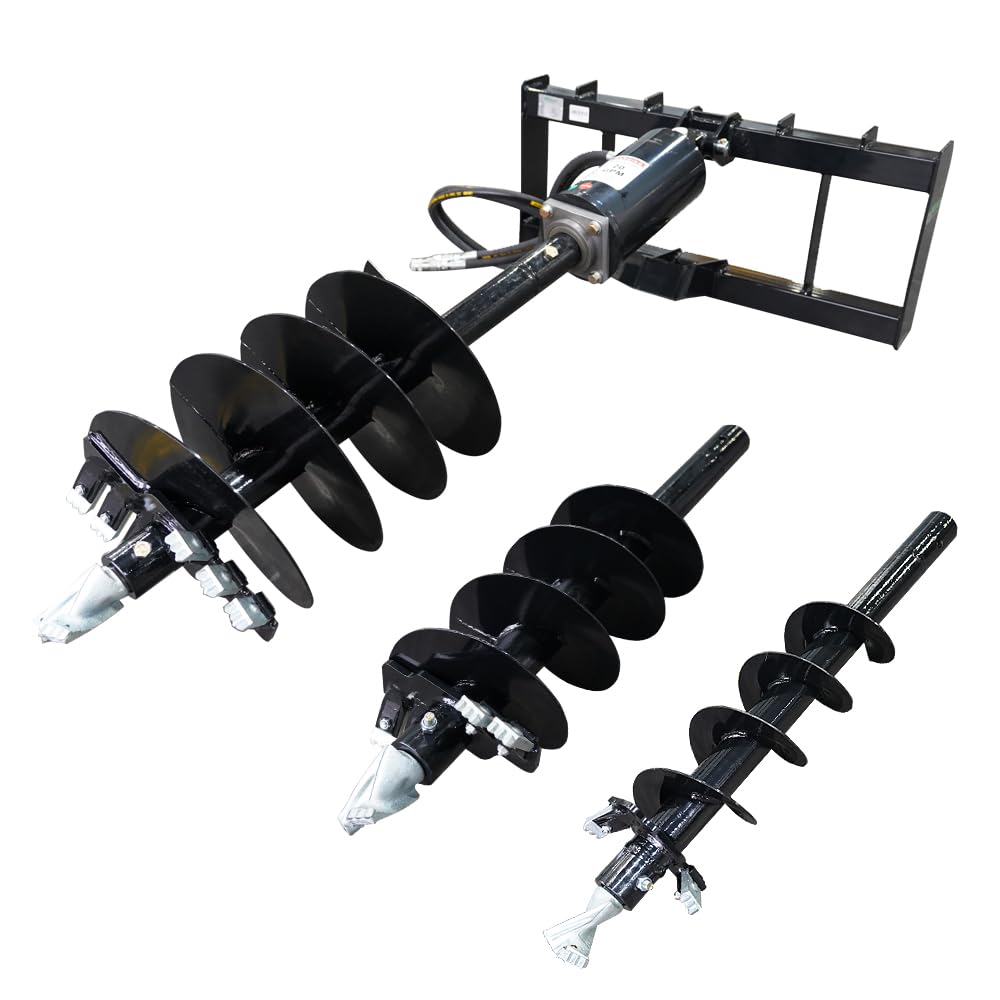 Skid Steer Hydraulic Auger Attachment 9", 12", 18" Bit Post Hole Digger Planetary Drive with 3 Drilling Bits Skid Steer Post Hole Digger 3 Point