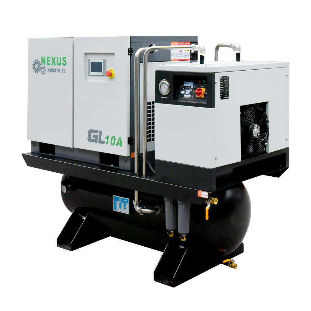 GYL-10A-230 34CFM 10HP Industrial Rotary Screw Air Compressor, 62 Gal Tank, Dryer, 230V
