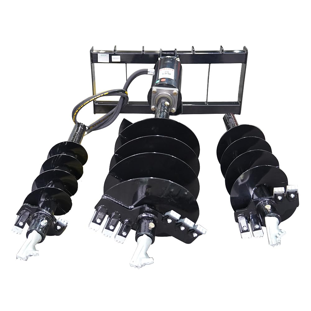 Skid Steer Hydraulic Auger Attachment 9", 12", 18" Bit Post Hole Digger Planetary Drive with 3 Drilling Bits Skid Steer Post Hole Digger 3 Point
